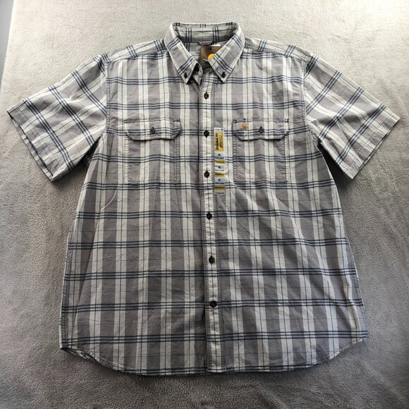 NWT Carhartt Mens Work Shirt XL Plaid Short Sleeve Button-Up Outdoors Gray - Picture 13 of 16